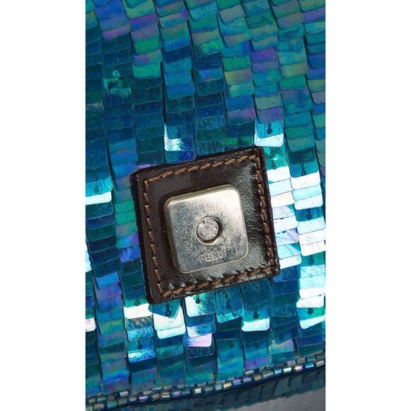 Vintage Fendi FWRD Renew Sequin Baguette Shoulder Bag in Blue Womens Handbag - Picture 5 of 16